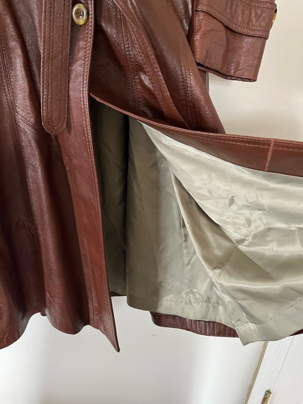Vintage Genuine Leather Brown Belted Trench Coat 16 Equestrian Quiet Luxury - Picture 4 of 7